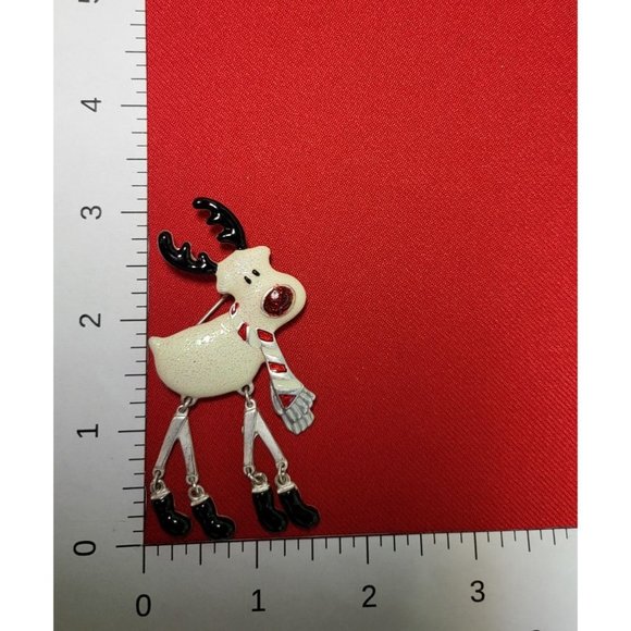 Christmas Pins Brooches Set of 2 Christmas Rudolph Reindeer Skiing Snowman Pins - Picture 10 of 10